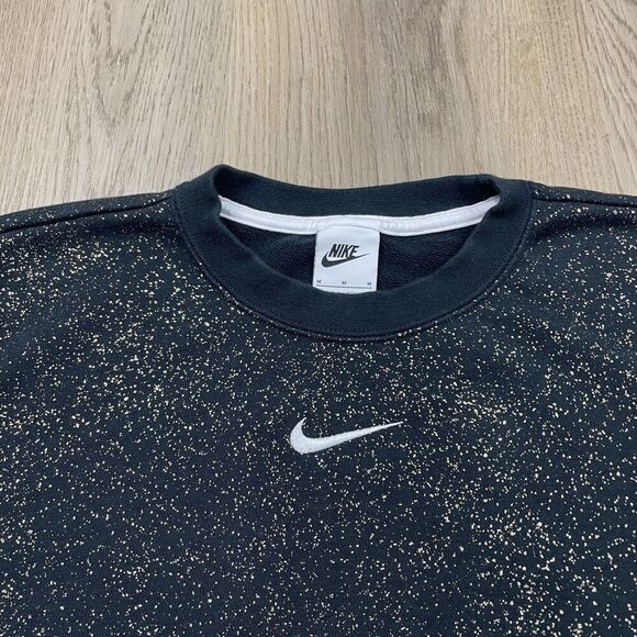 Nike Sweater Womens Medium Black Gold Speckle Crewneck Swoosh Pullover Athletic - Picture 2 of 9